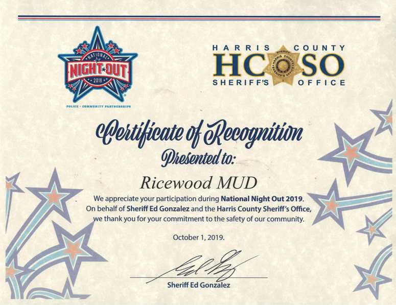 Ricewood MUD NNO Certificate